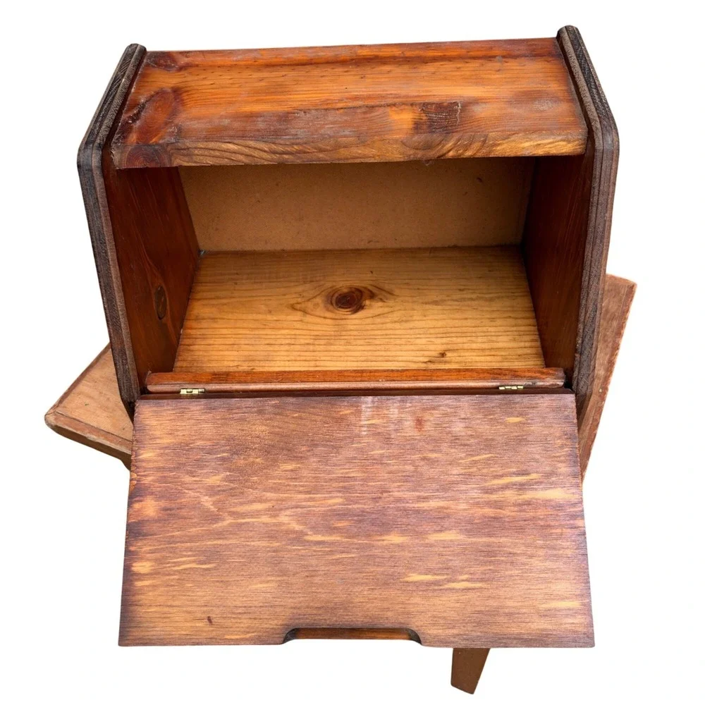 Vintage Wooden Bakery Bread Box Hinged Front Panel Rustic Finish 16